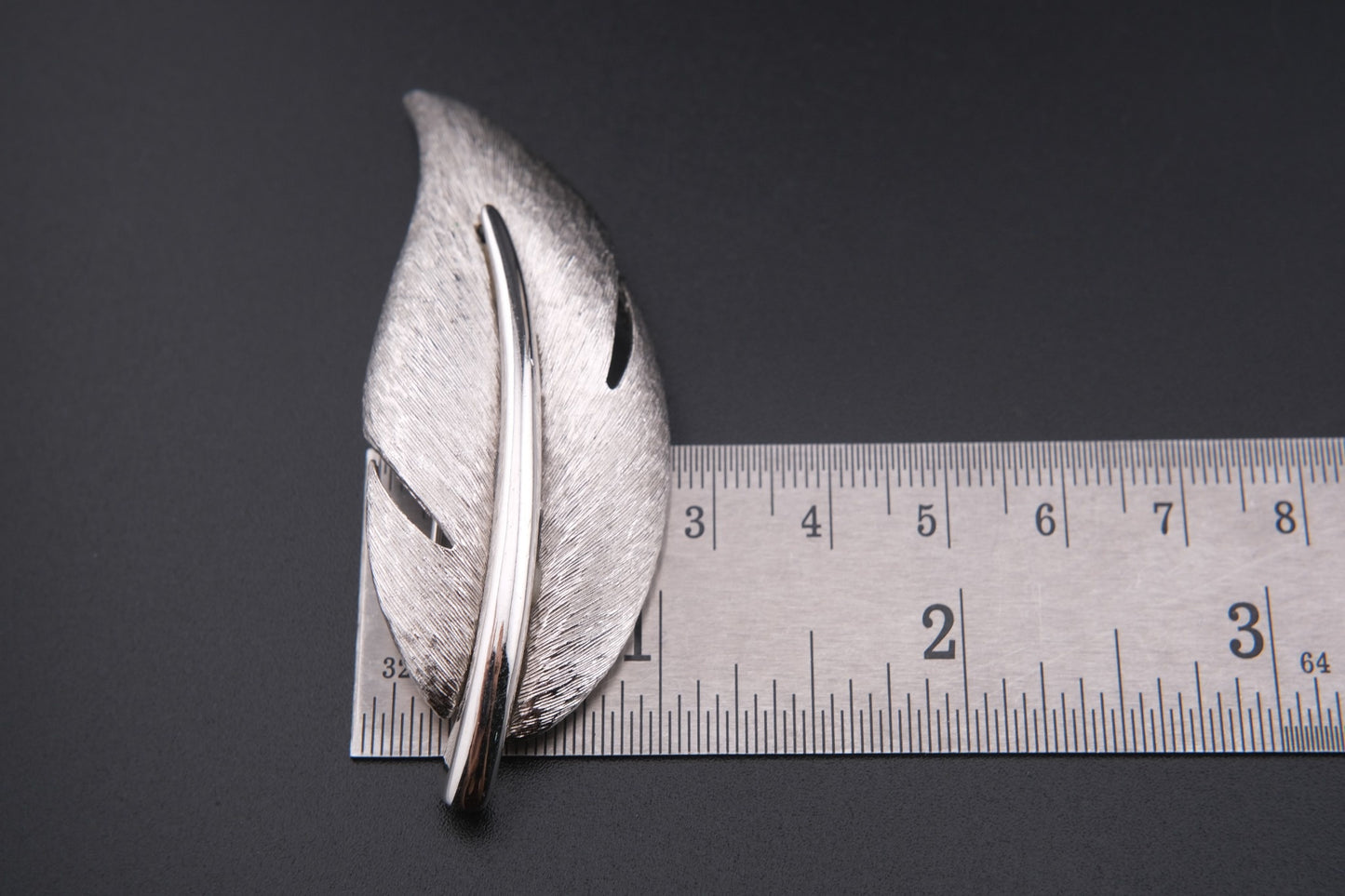 Givenchy Leaf Brooch – Silver-Tone with Brushed & Polished Finish