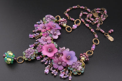 Colleen Toland Vintage Floral Necklace – Purple Pink Garden Statement