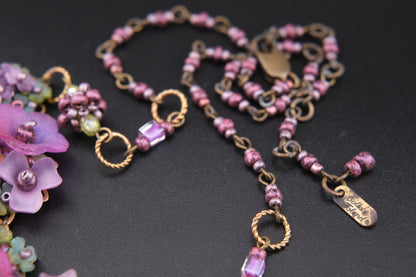 Colleen Toland Vintage Floral Necklace – Purple Pink Garden Statement