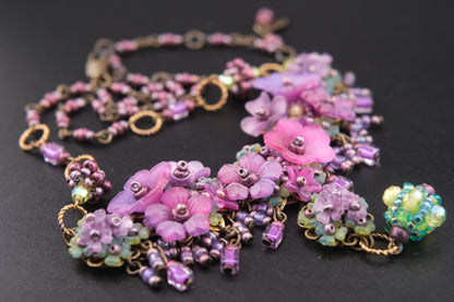 Colleen Toland Vintage Floral Necklace – Purple Pink Garden Statement