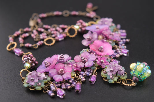 Colleen Toland Vintage Floral Necklace – Purple Pink Garden Statement