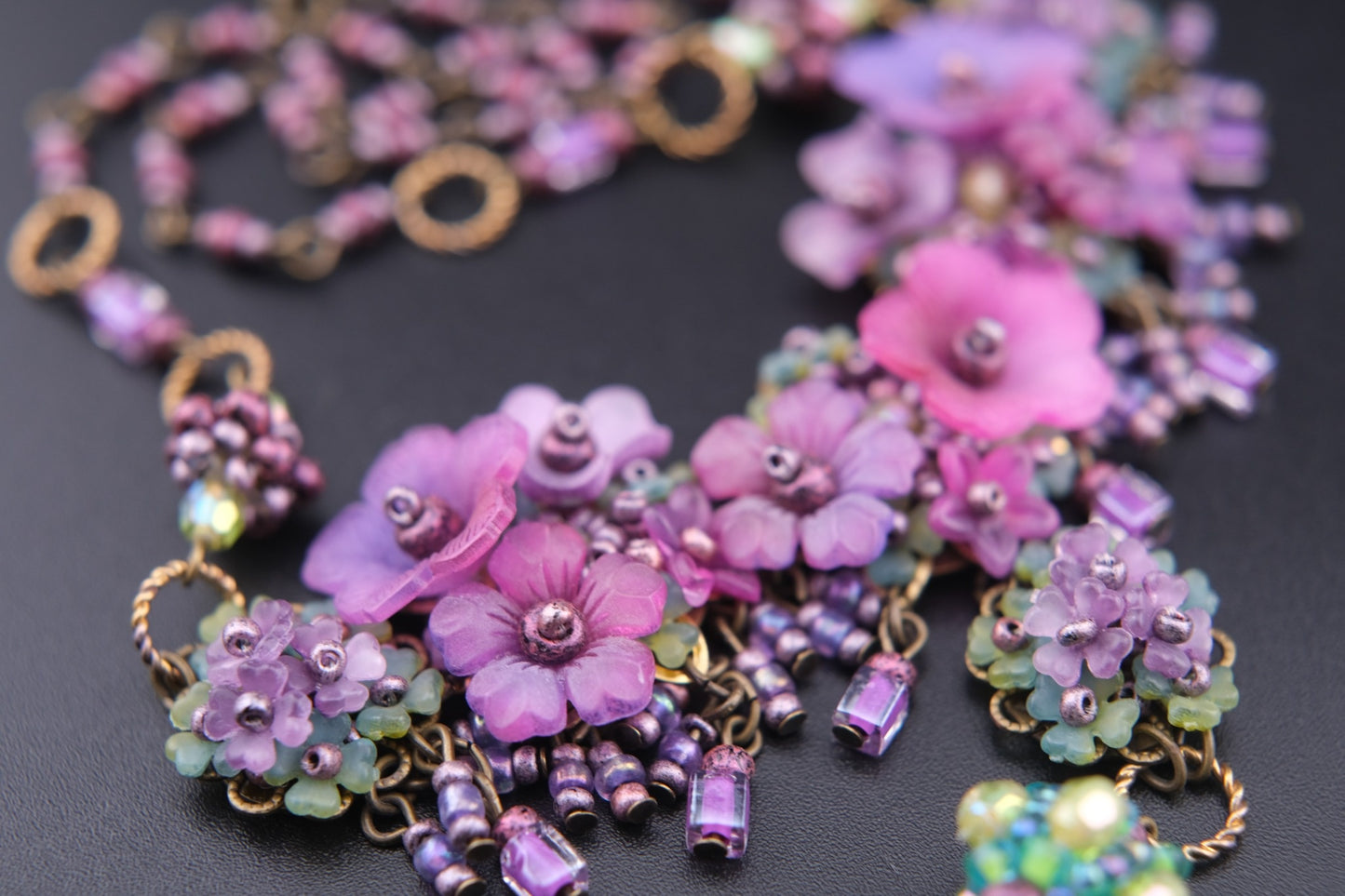 Colleen Toland Vintage Floral Necklace – Purple Pink Garden Statement
