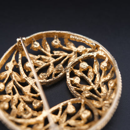 ❤️ Vintage Emmons Gold-Tone Laurel Wreath Rhinestone Circle Brooch