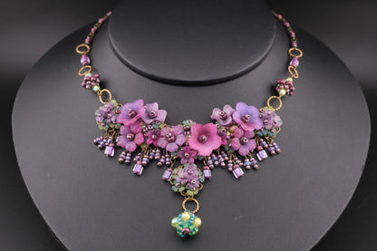 Colleen Toland Vintage Floral Necklace – Purple Pink Garden Statement