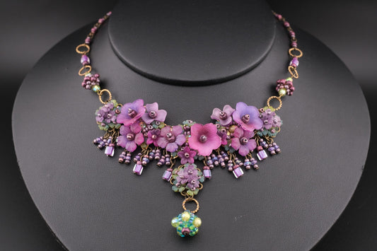Colleen Toland Vintage Floral Necklace – Purple Pink Garden Statement