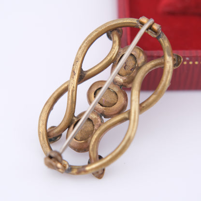 ❤️ Antique Victorian c.1900 Eternal Love Celtic Knot Brooch with Garnet-Red Paste Stones