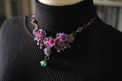 Colleen Toland Vintage Floral Necklace – Purple Pink Garden Statement