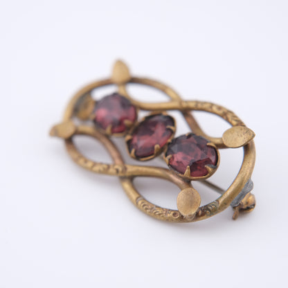 ❤️ Antique Victorian c.1900 Eternal Love Celtic Knot Brooch with Garnet-Red Paste Stones