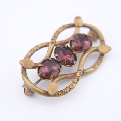 ❤️ Antique Victorian c.1900 Eternal Love Celtic Knot Brooch with Garnet-Red Paste Stones