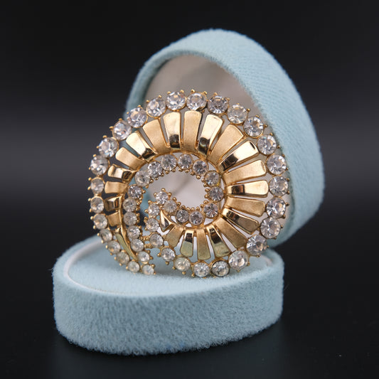 ❤️ Rare Vintage Crown Trifari Alfred Philippe Rhinestone Swirl Gold-Tone Brooch