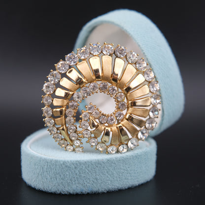 ❤️ Rare Vintage Crown Trifari Alfred Philippe Rhinestone Swirl Gold-Tone Brooch