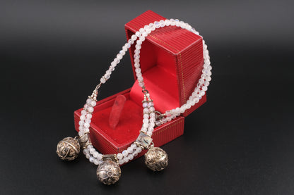 Vintage Sterling Silver Harmony Bell Necklace with Moonstone-Like Beads