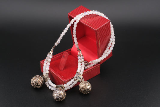 Vintage Sterling Silver Harmony Bell Necklace with Moonstone-Like Beads