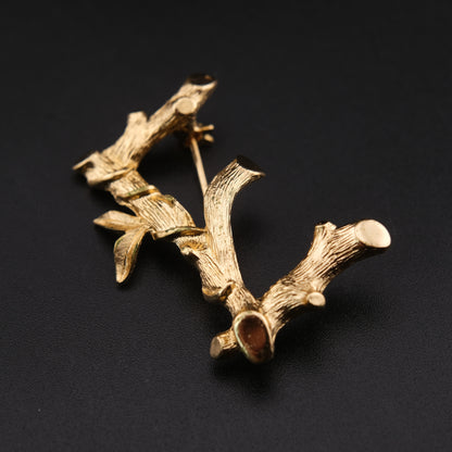 ❤️ Vintage Sarah Coventry Letter E Initial Twig Brooch Gold Tone
