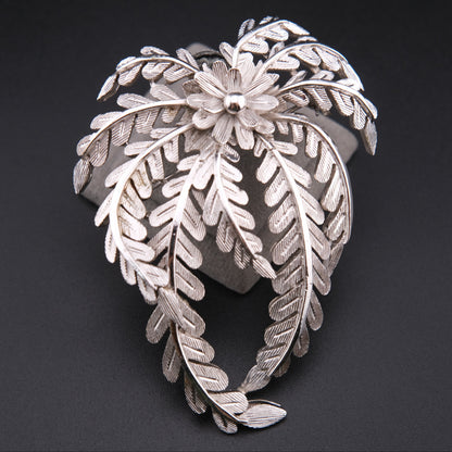 ❤️ Vintage Crown Trifari Silver-Tone Leaf Spray Brooch