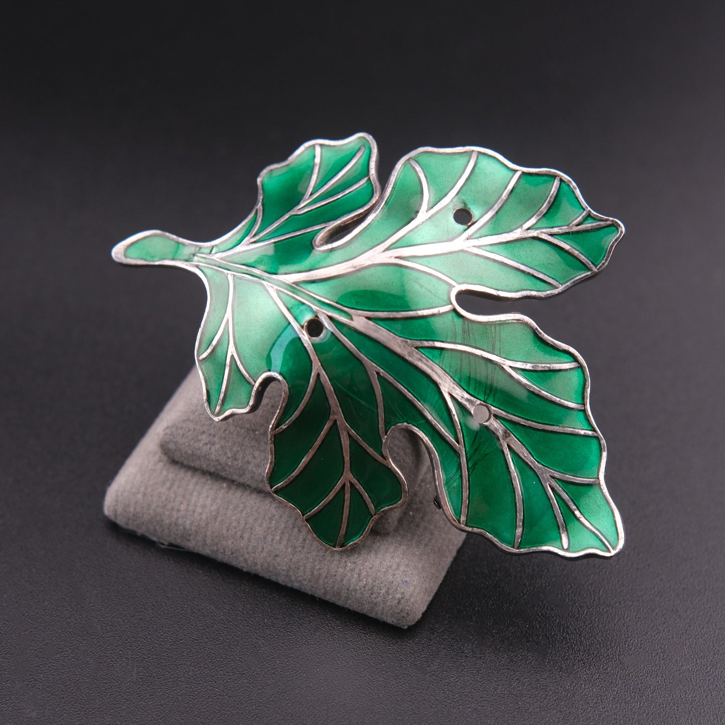 ❤️ Vintage High Silver Botanical Leaf Brooch with Opal & Pearl Accents