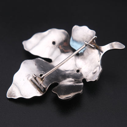 ❤️ Vintage High Silver Botanical Leaf Brooch with Opal & Pearl Accents