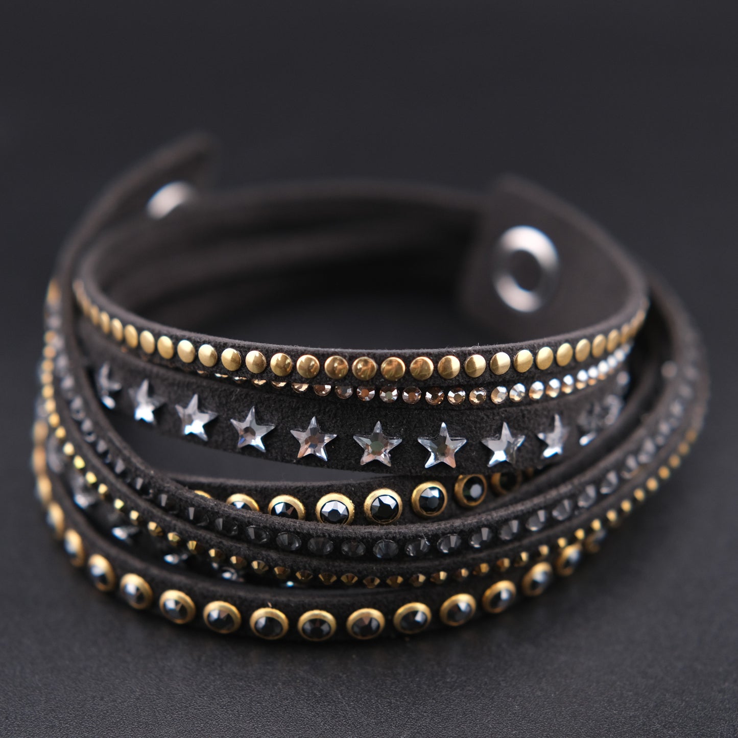 ❤️ Vintage Swarovski Dark Brown Crystal Star Wrap Bracelet Multi Strand Cuff