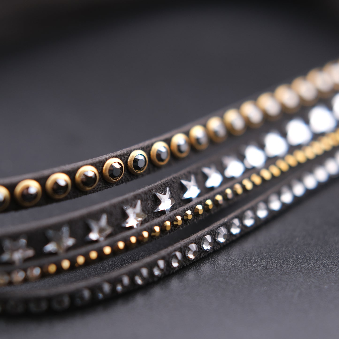 ❤️ Vintage Swarovski Dark Brown Crystal Star Wrap Bracelet Multi Strand Cuff