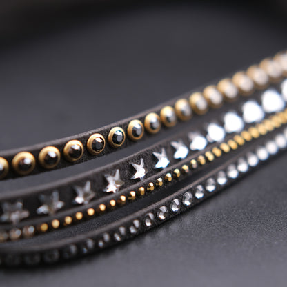 ❤️ Vintage Swarovski Dark Brown Crystal Star Wrap Bracelet Multi Strand Cuff
