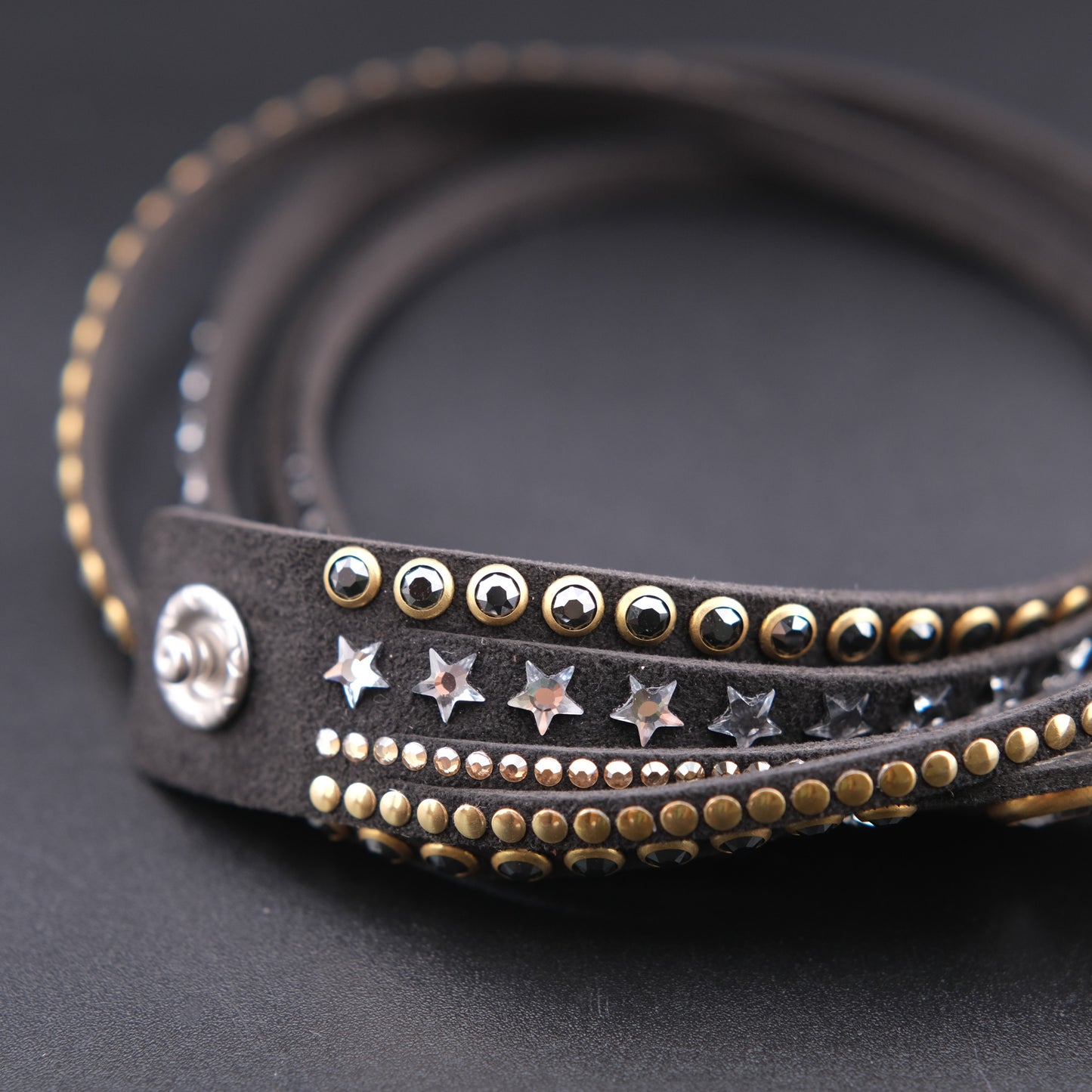 ❤️ Vintage Swarovski Dark Brown Crystal Star Wrap Bracelet Multi Strand Cuff