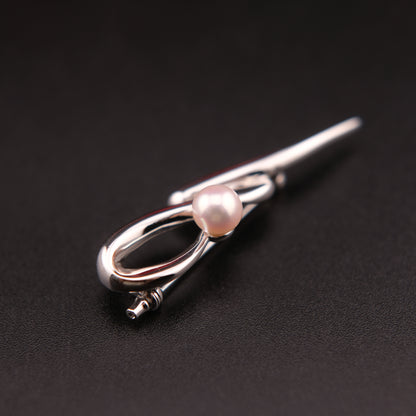 Tasaki Akoya Pearl Brooch – Sculptural Silver Ribbon Design