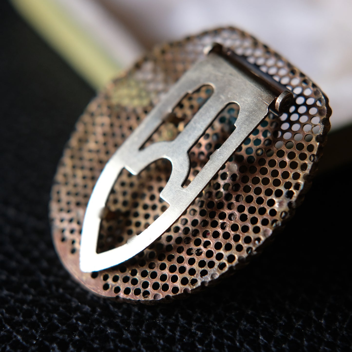 Vintage Brass Filigree Scarf Clip with Turquoise Glass Cabochon – 1950s Costume Jewelry