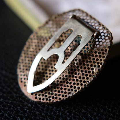 Vintage Brass Filigree Scarf Clip with Turquoise Glass Cabochon – 1950s Costume Jewelry