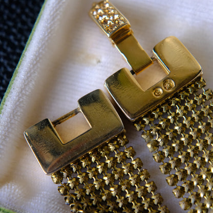 Vintage Swarovski Wide Mesh Bracelet with Champagne Crystals – Gold-Tone Pave Geometric Clasp