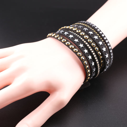 ❤️ Vintage Swarovski Dark Brown Crystal Star Wrap Bracelet Multi Strand Cuff