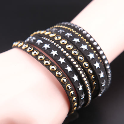 ❤️ Vintage Swarovski Dark Brown Crystal Star Wrap Bracelet Multi Strand Cuff