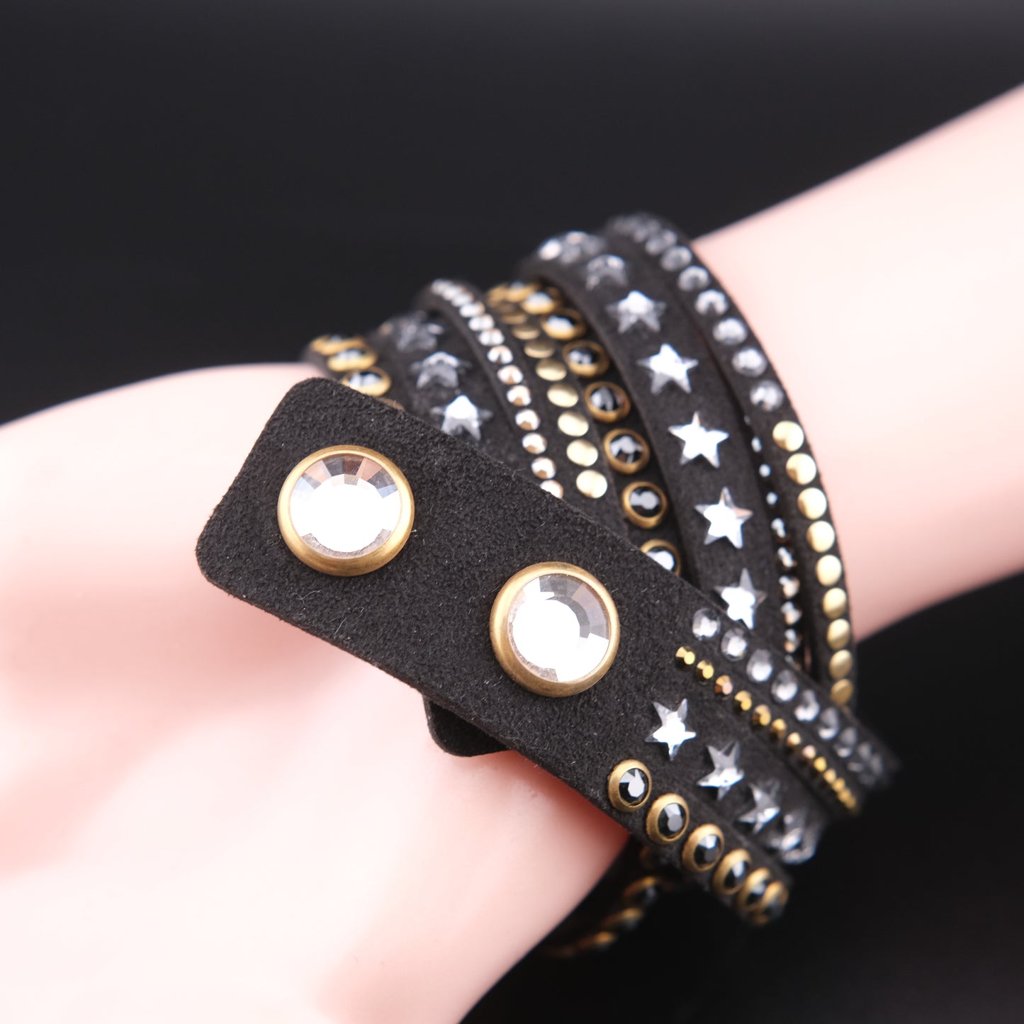 ❤️ Vintage Swarovski Dark Brown Crystal Star Wrap Bracelet Multi Strand Cuff