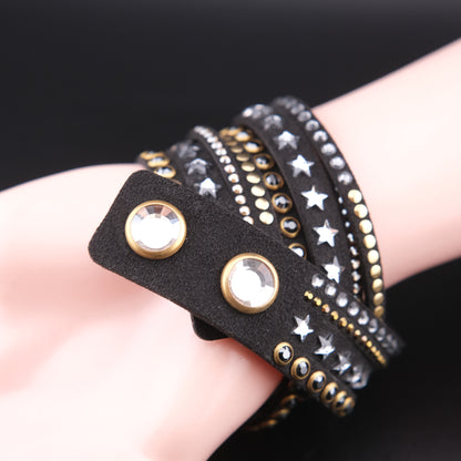 ❤️ Vintage Swarovski Dark Brown Crystal Star Wrap Bracelet Multi Strand Cuff