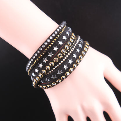 ❤️ Vintage Swarovski Dark Brown Crystal Star Wrap Bracelet Multi Strand Cuff