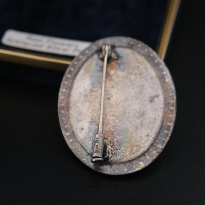 Vintage Pierre Bex Pressed Flower Brooch | Signed | Rhinestone Border | Crown English Jewellery Box