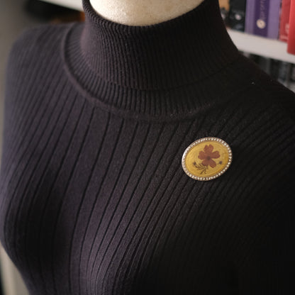 Vintage Pierre Bex Pressed Flower Brooch | Signed | Rhinestone Border | Crown English Jewellery Box