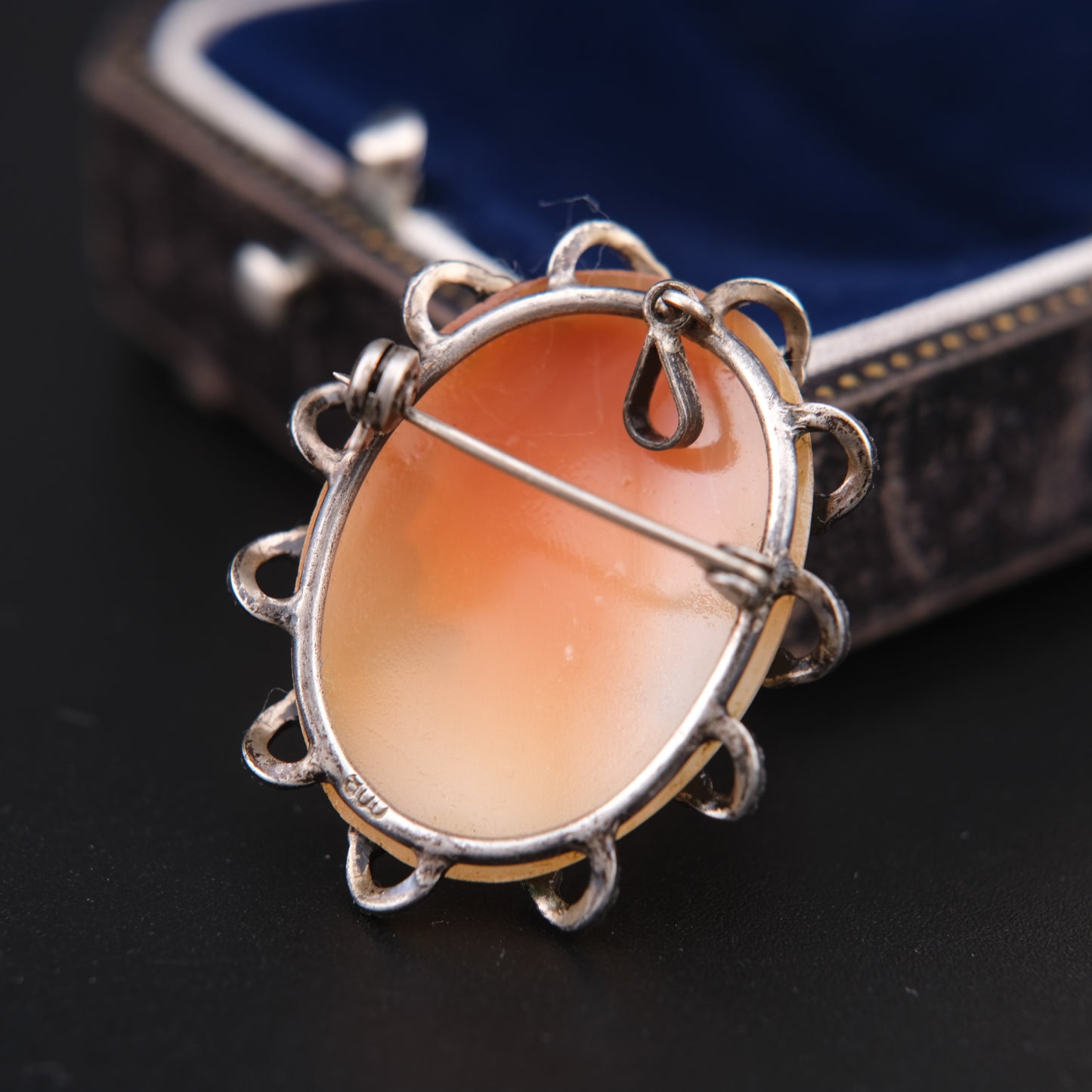 Vintage Shell Cameo Brooch – Hand-Carved Portrait in Ornate Silver Frame