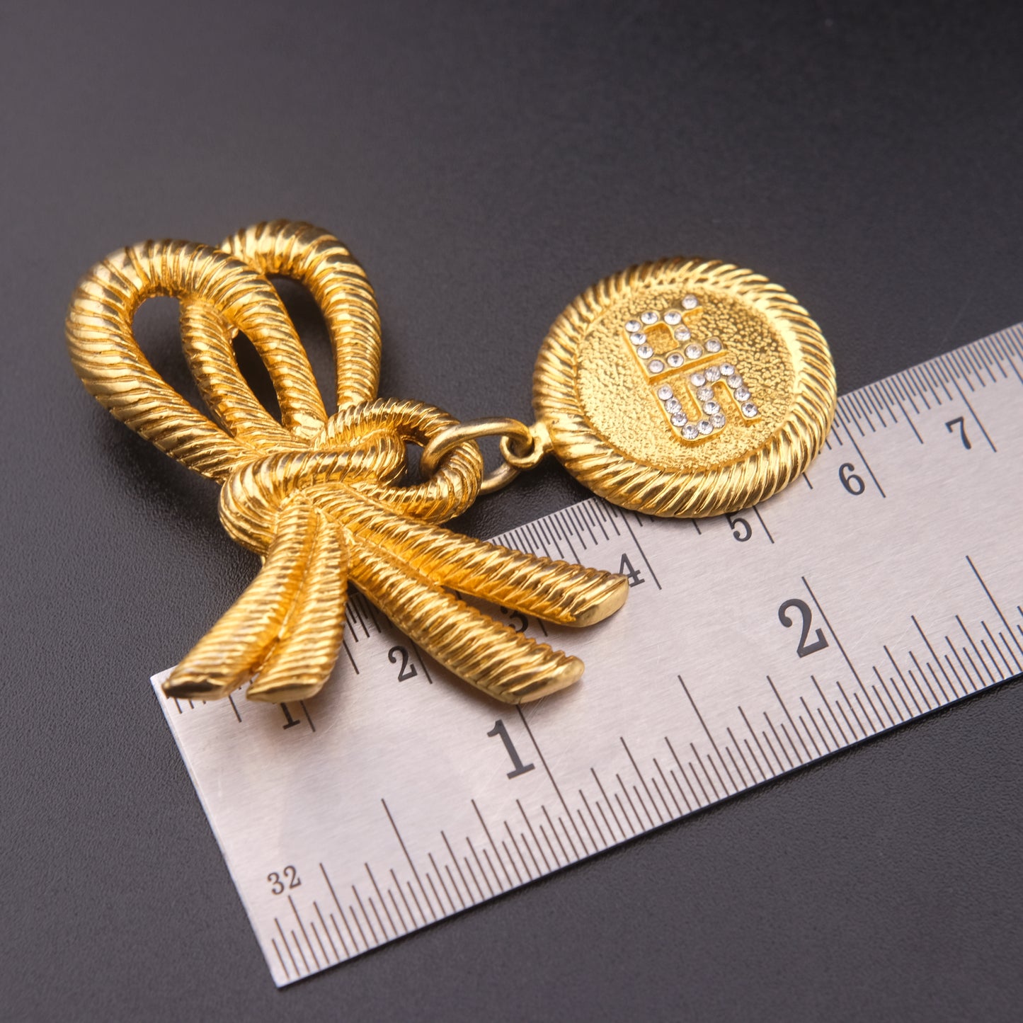 ❤️ Sonia Rykiel Bow Medallion Brooch – Gold-Tone with Crystal "SR" Logo