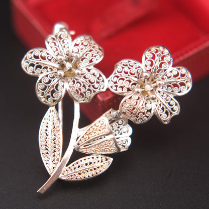 ❤️ Germany Sterling silver handmade Filigree Floral Brooch