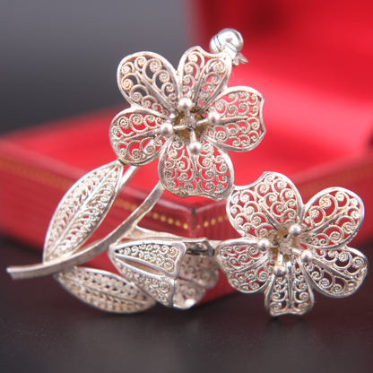 ❤️ Germany Sterling silver handmade Filigree Floral Brooch