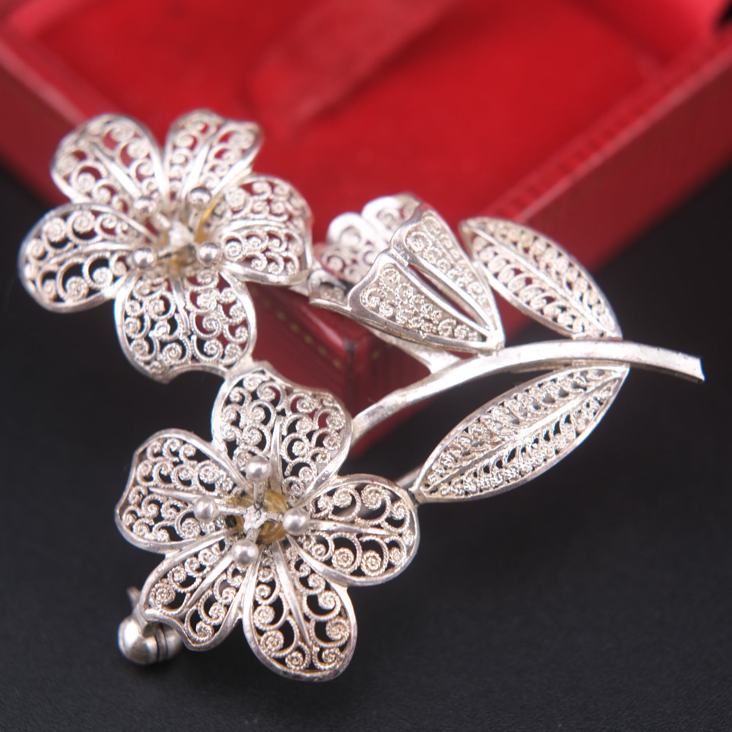 ❤️ Germany Sterling silver handmade Filigree Floral Brooch