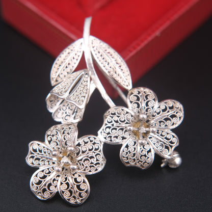 ❤️ Germany Sterling silver handmade Filigree Floral Brooch