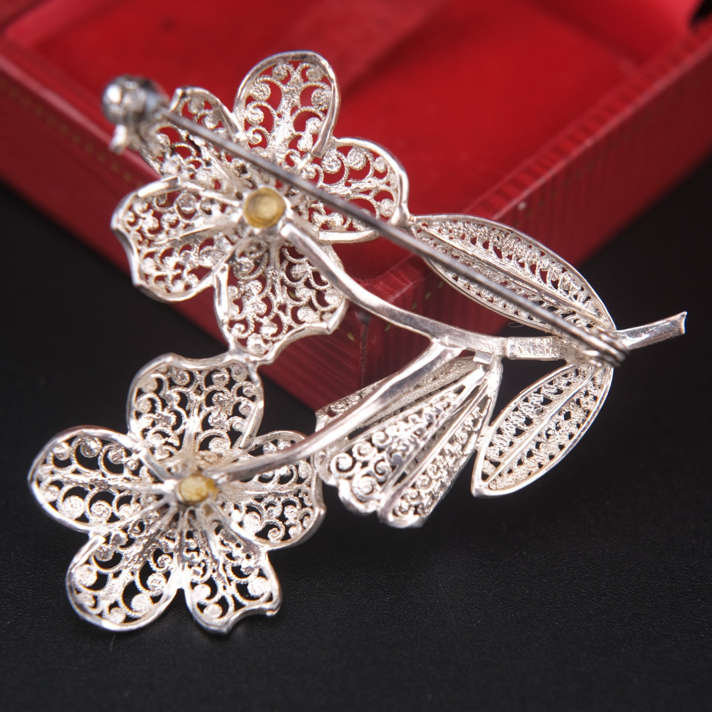 ❤️ Germany Sterling silver handmade Filigree Floral Brooch
