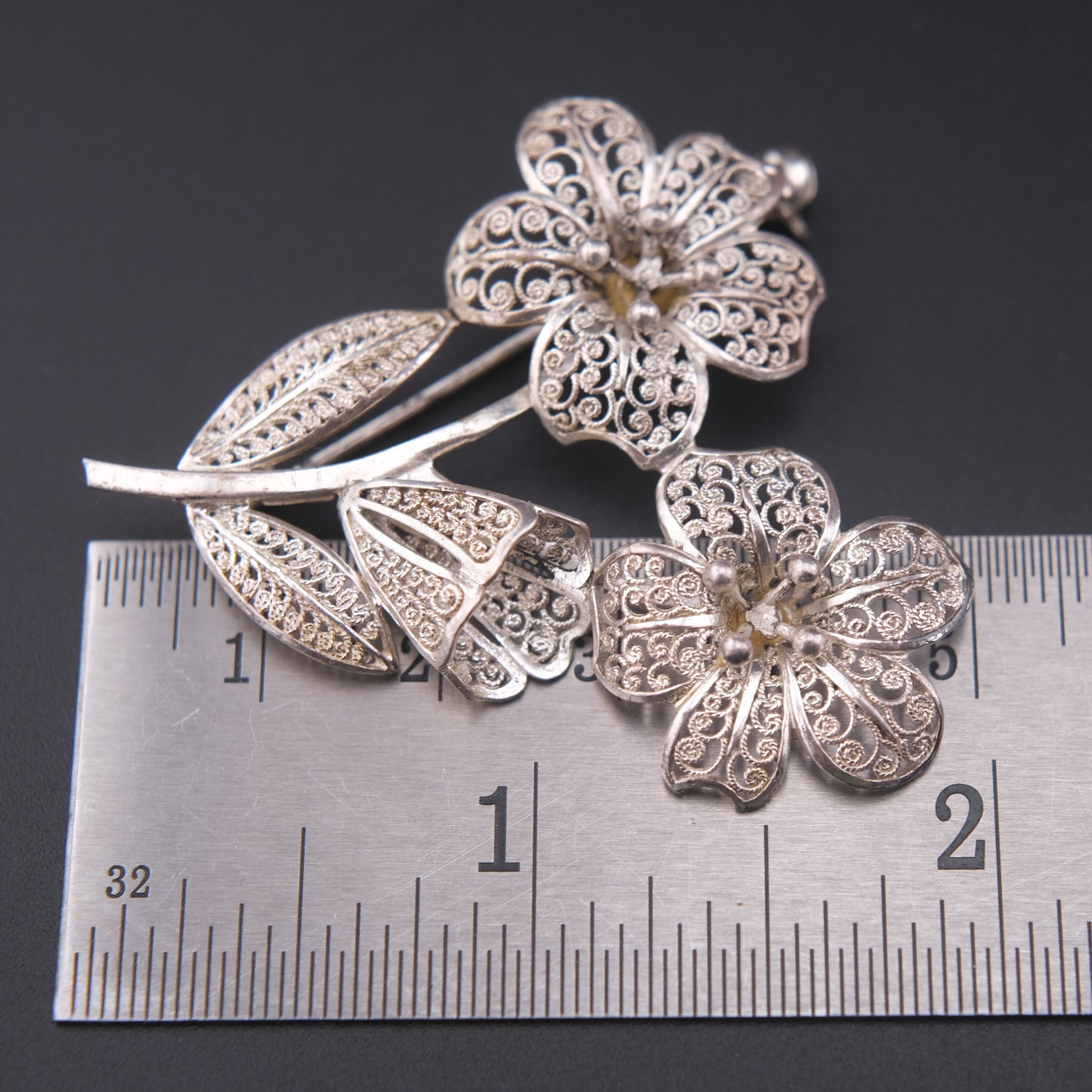 ❤️ Germany Sterling silver handmade Filigree Floral Brooch