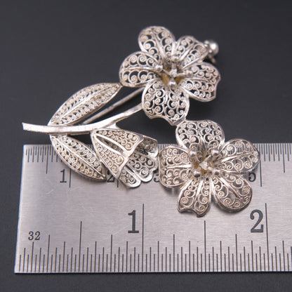 ❤️ Germany Sterling silver handmade Filigree Floral Brooch