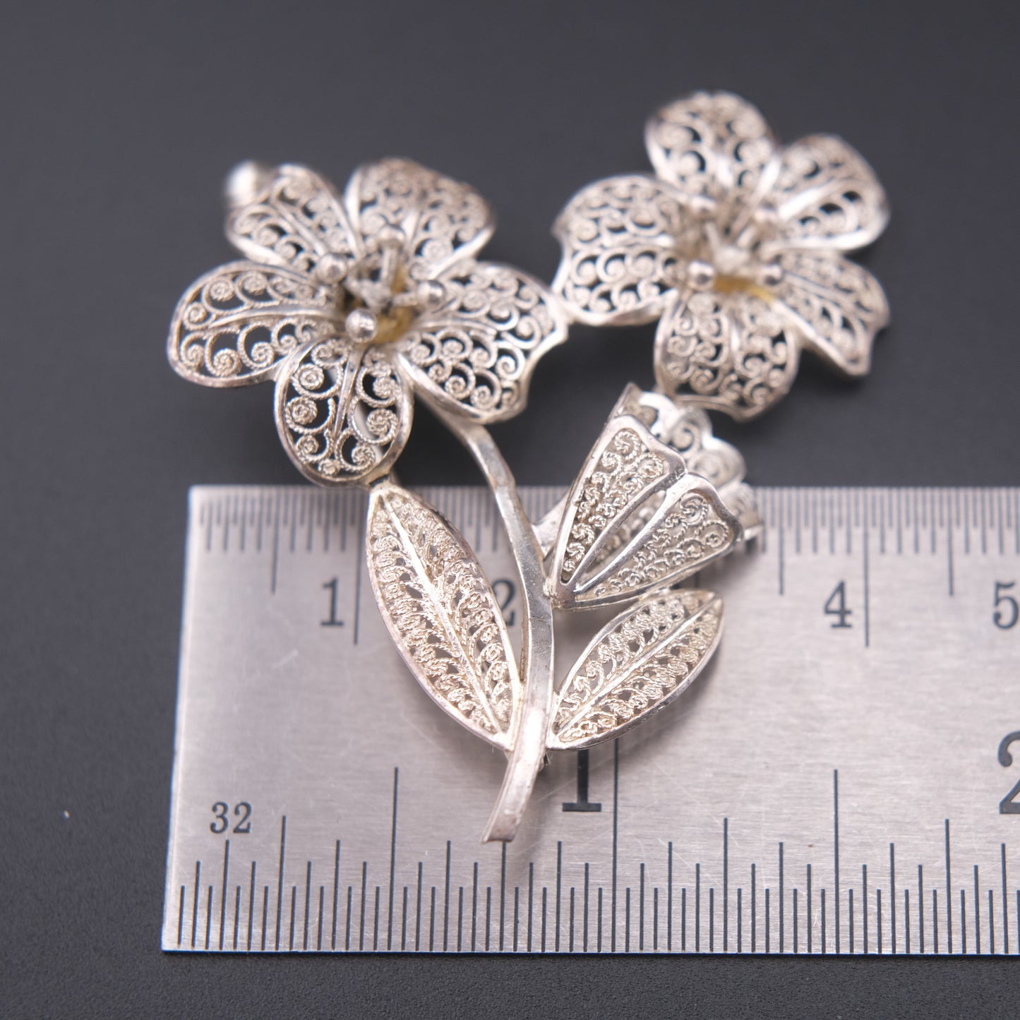 ❤️ Germany Sterling silver handmade Filigree Floral Brooch