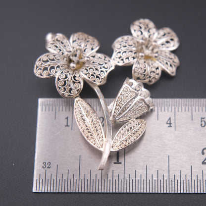 ❤️ Germany Sterling silver handmade Filigree Floral Brooch