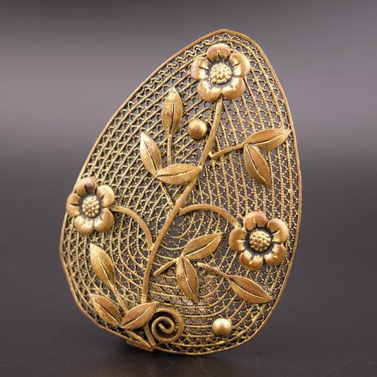 ❤️Vintage Gold-Tone Floral Czech Filigree Scarf Clip – Signed