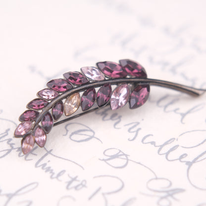 Vintage Givenchy Leaf Brooch – Purple & Lilac Crystal Rhinestones