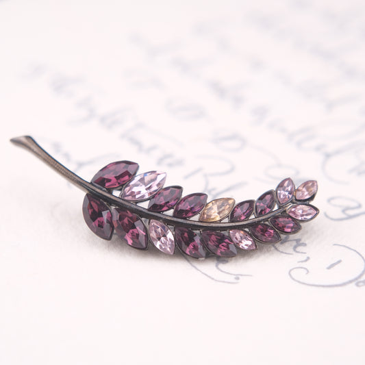 Vintage Givenchy Leaf Brooch – Purple & Lilac Crystal Rhinestones